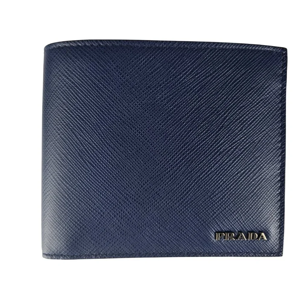 Prada Men's Baltic Blue Billfold Wallet Saffiano Leather in Box NWOT